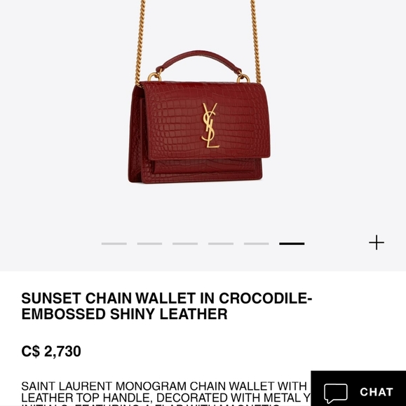 YSL SUNSET BAG CROCODILE EMBOSSED SHINY LEATHER- RED (NEW W/TAGS PACKAGING). - Picture 11 of 16
